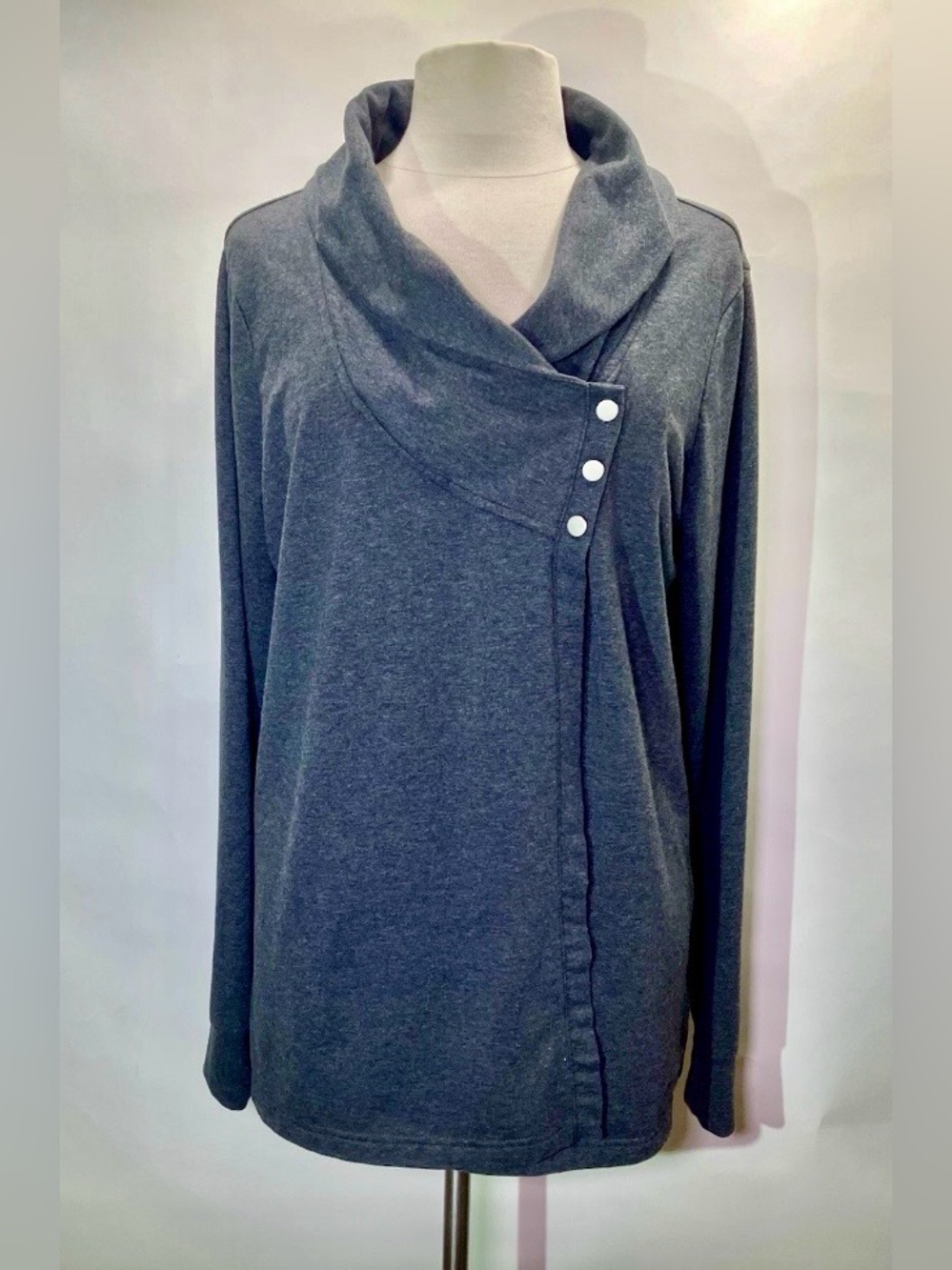 Vintage Charcoal Danskin LS Thick Jersey Wrap Tunic w/ Thumb-Hole Cuffs Sz XL